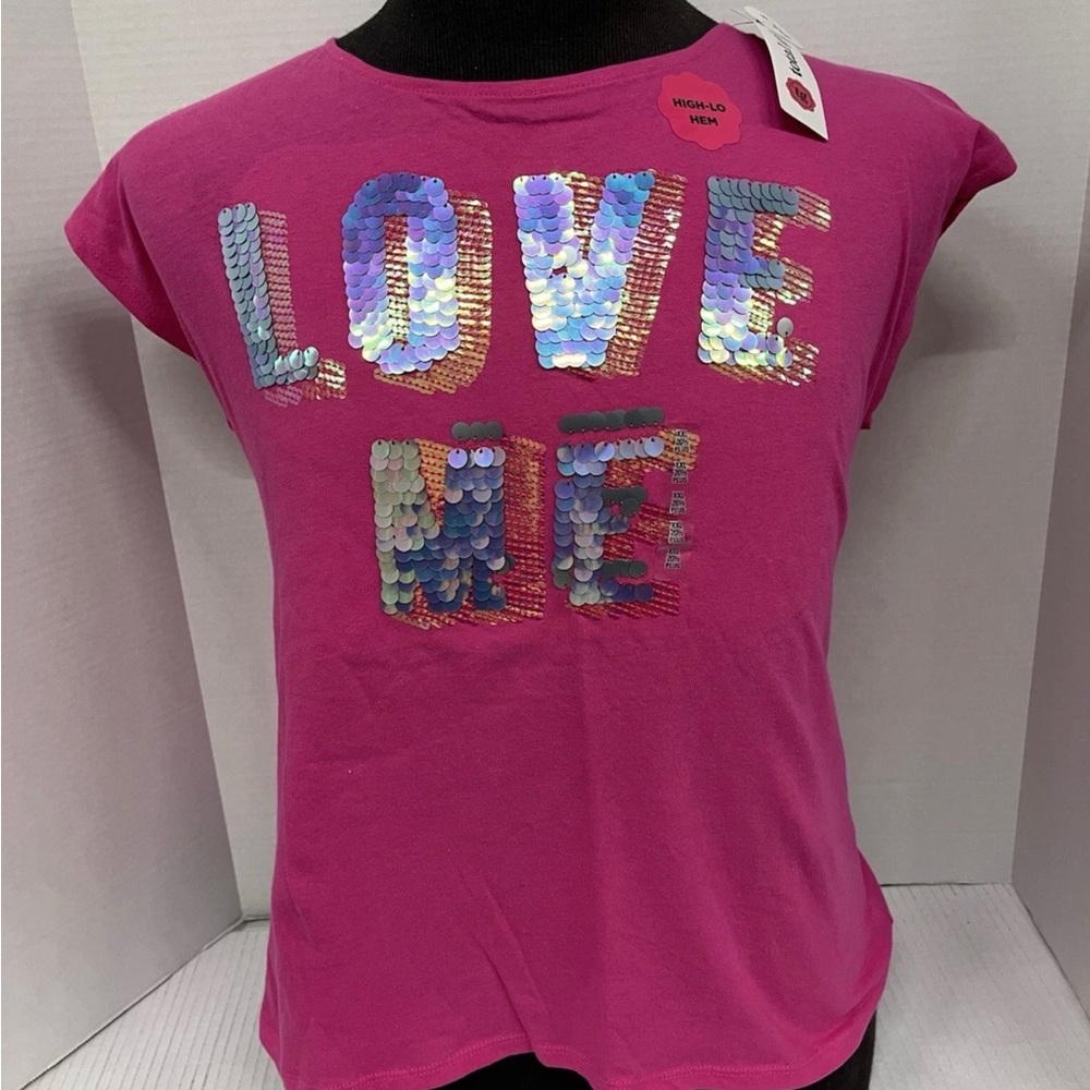 Total‎ Girl Plus Sequin Love Me T-shirt Hi Low Hem Plus Size NWT